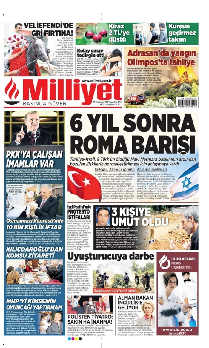 Günün gazete manşetleri (27 Haziran 2016)