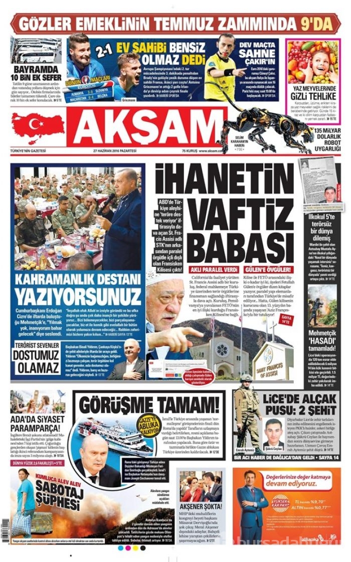 Günün gazete manşetleri (27 Haziran 2016)