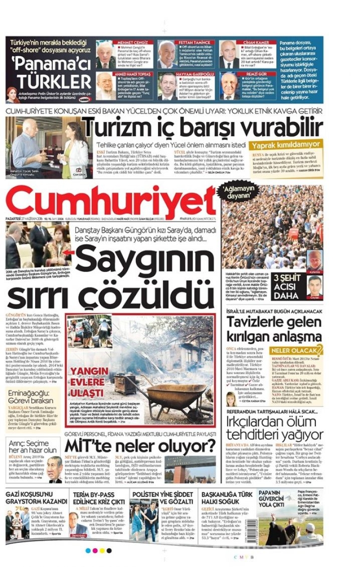 Günün gazete manşetleri (27 Haziran 2016)