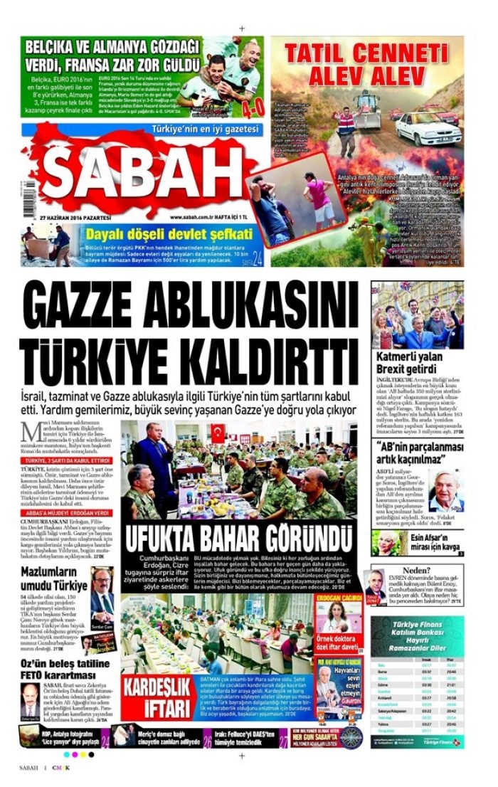 Günün gazete manşetleri (27 Haziran 2016)