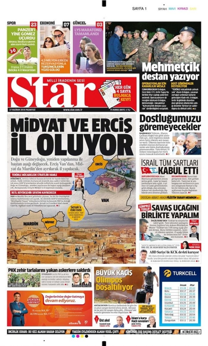 Günün gazete manşetleri (27 Haziran 2016)
