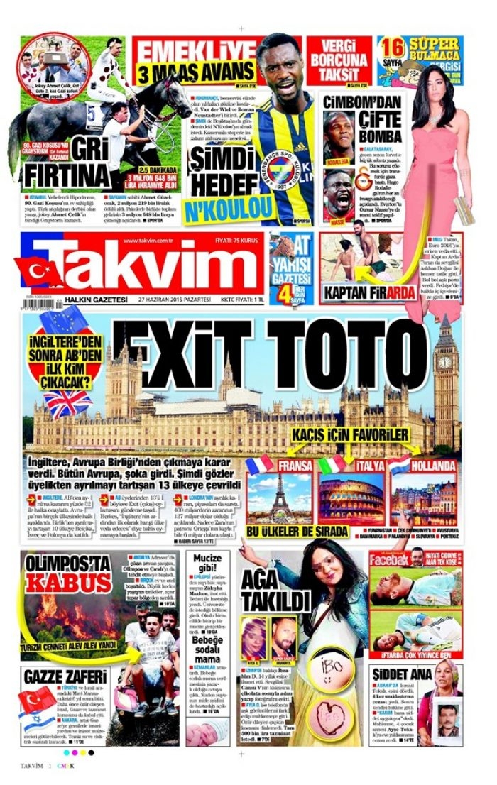 Günün gazete manşetleri (27 Haziran 2016)