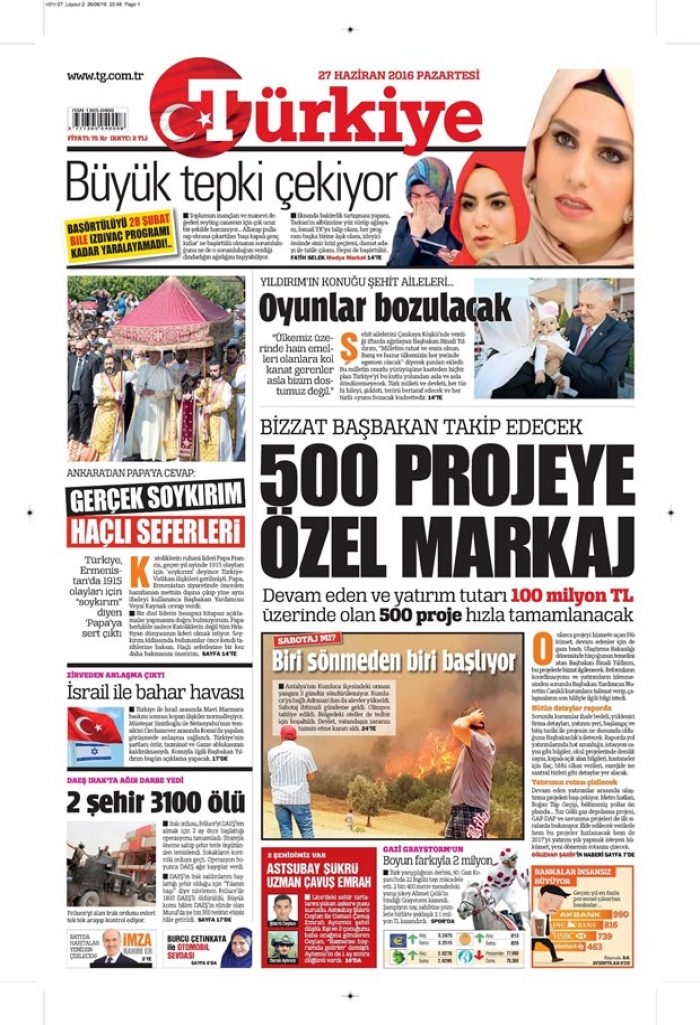 Günün gazete manşetleri (27 Haziran 2016)