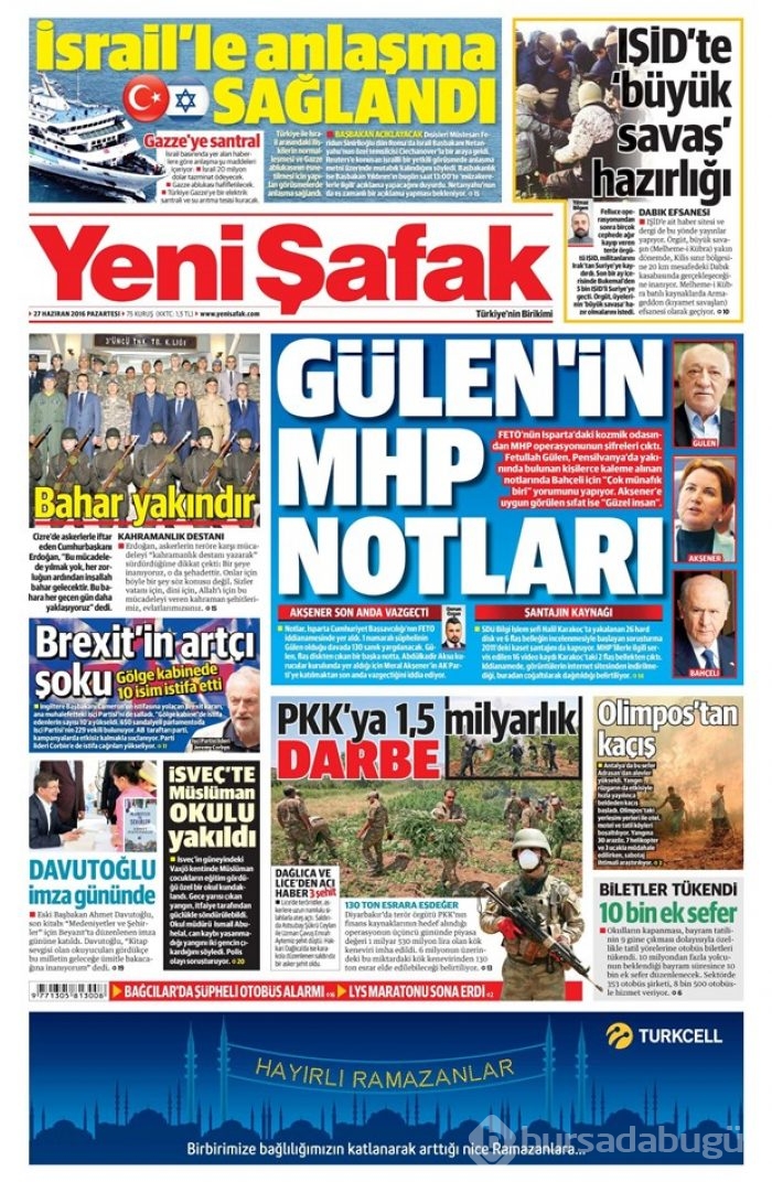 Günün gazete manşetleri (27 Haziran 2016)
