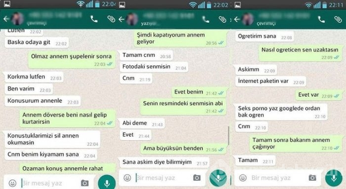 10 yaşındaki kız çocuğa mide bulandıran mesajlar!