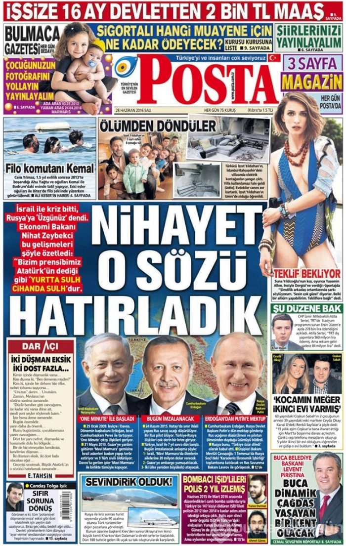 Gazete manşetleri (28.06.2016)