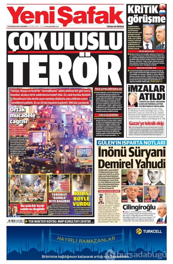 Günün gazete manşetleri (29 Haziran 2016)