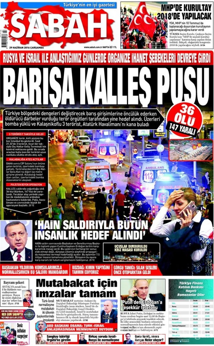 Günün gazete manşetleri (29 Haziran 2016)