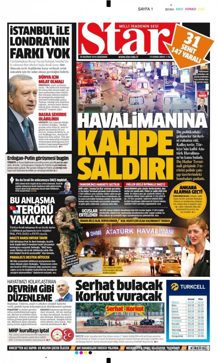 Günün gazete manşetleri (29 Haziran 2016)