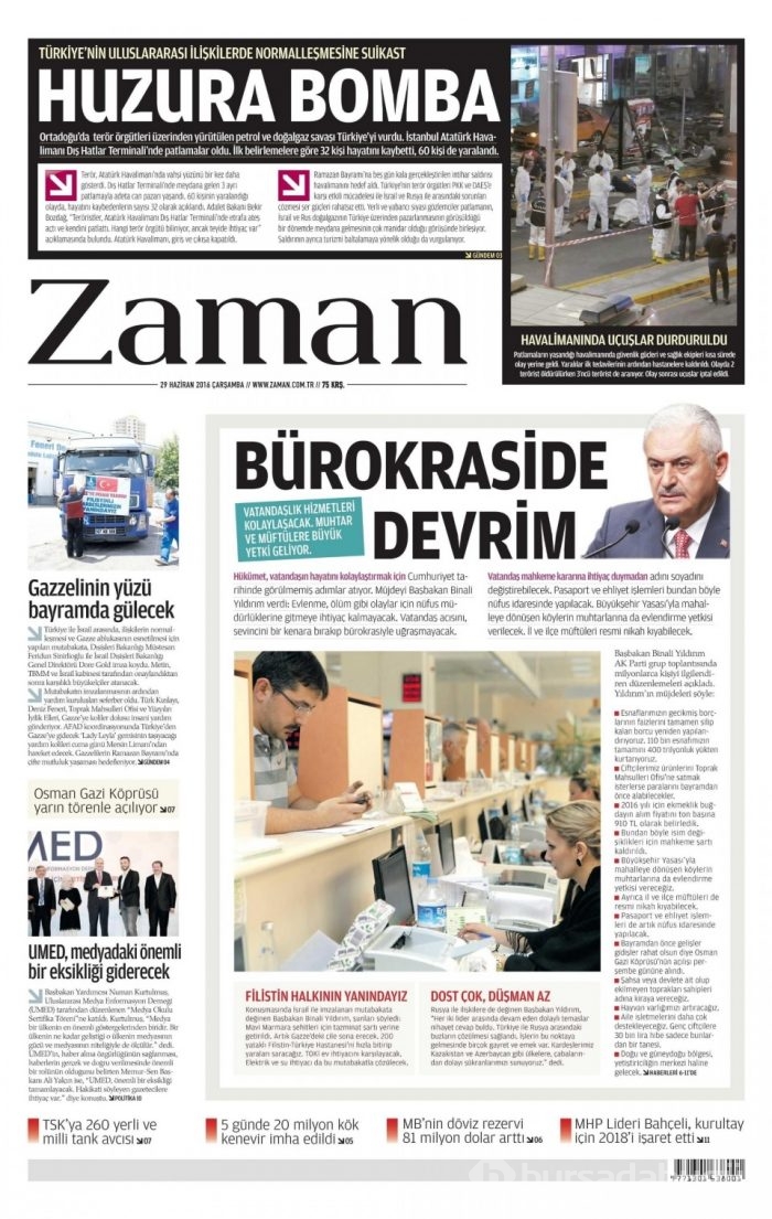 Günün gazete manşetleri (29 Haziran 2016)