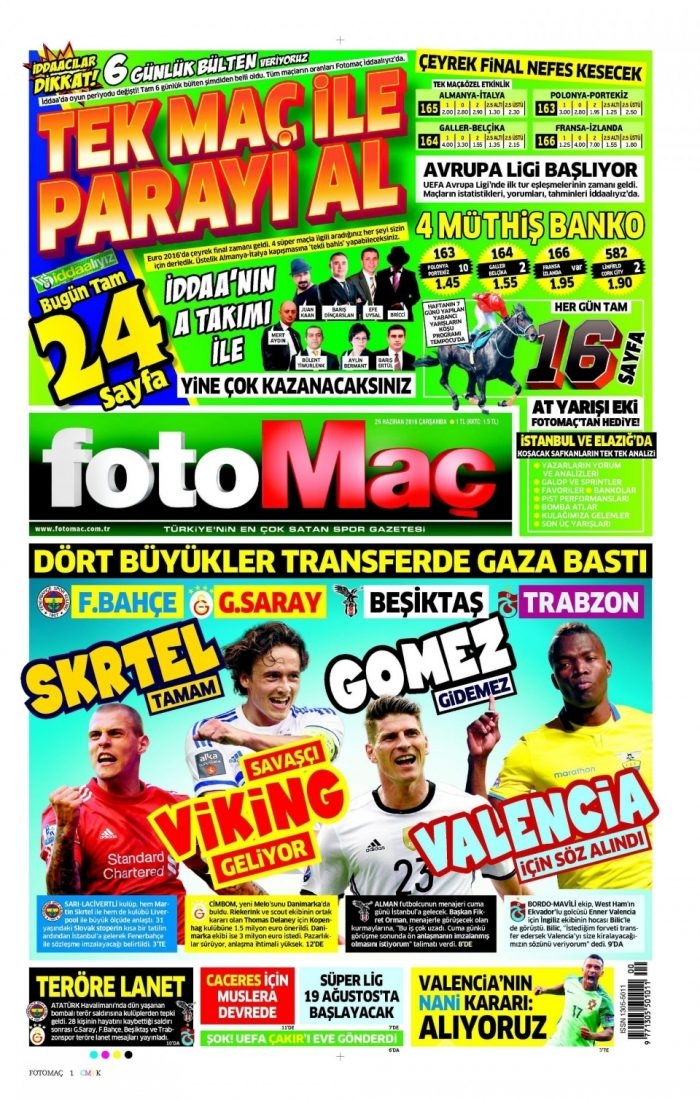 Günün gazete manşetleri (29 Haziran 2016)