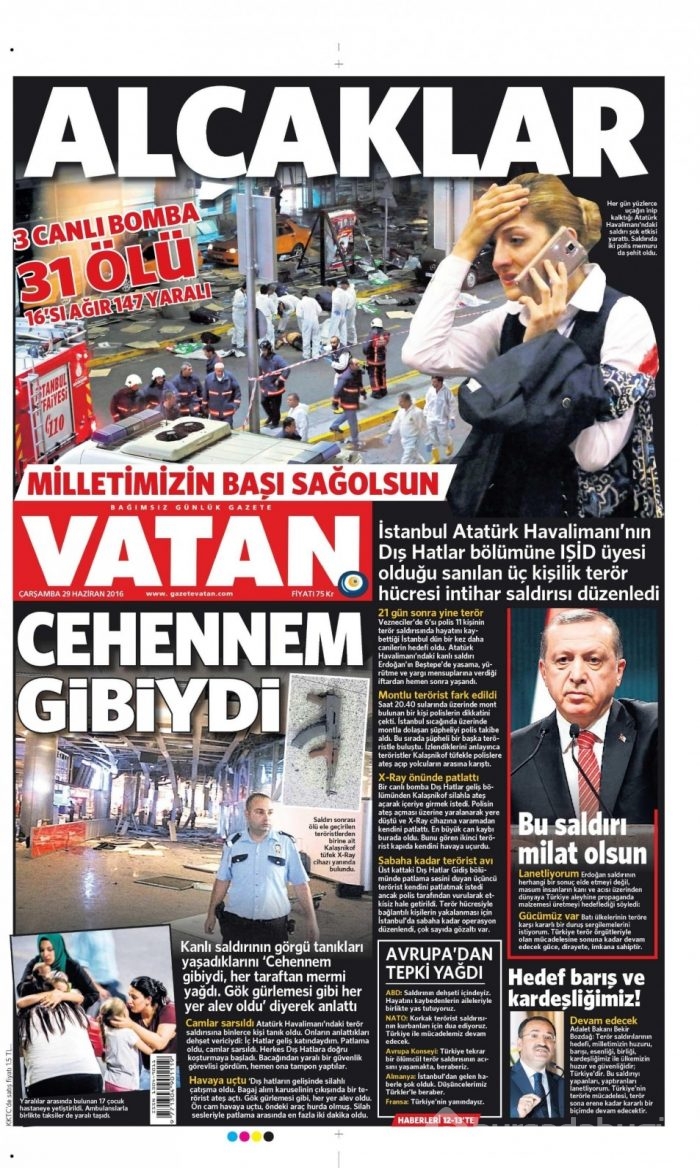 Günün gazete manşetleri (29 Haziran 2016)