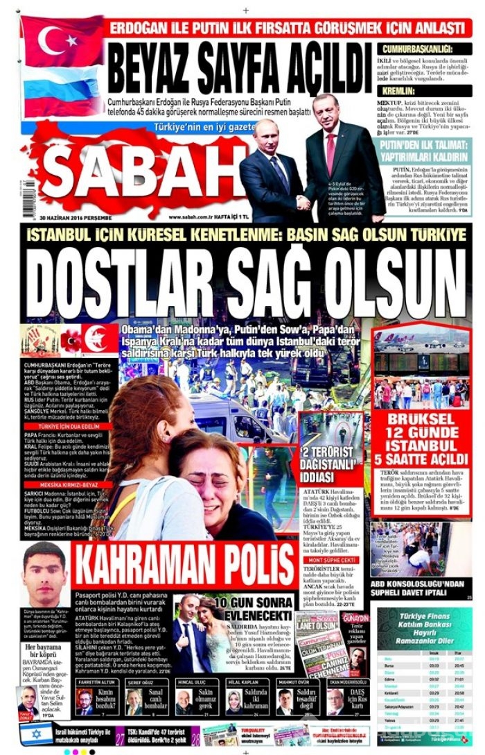 Günün gazete manşetleri (30 Haziran 2016)