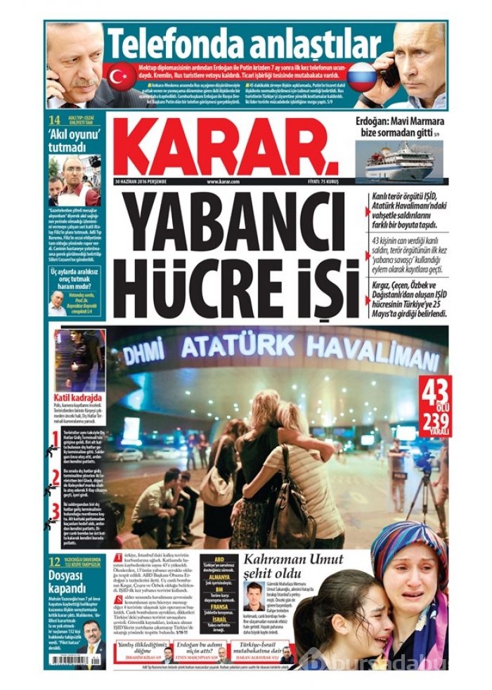Günün gazete manşetleri (30 Haziran 2016)
