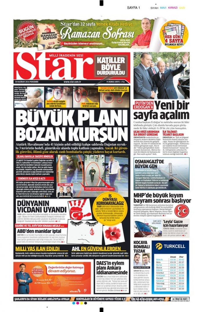 Günün gazete manşetleri (30 Haziran 2016)