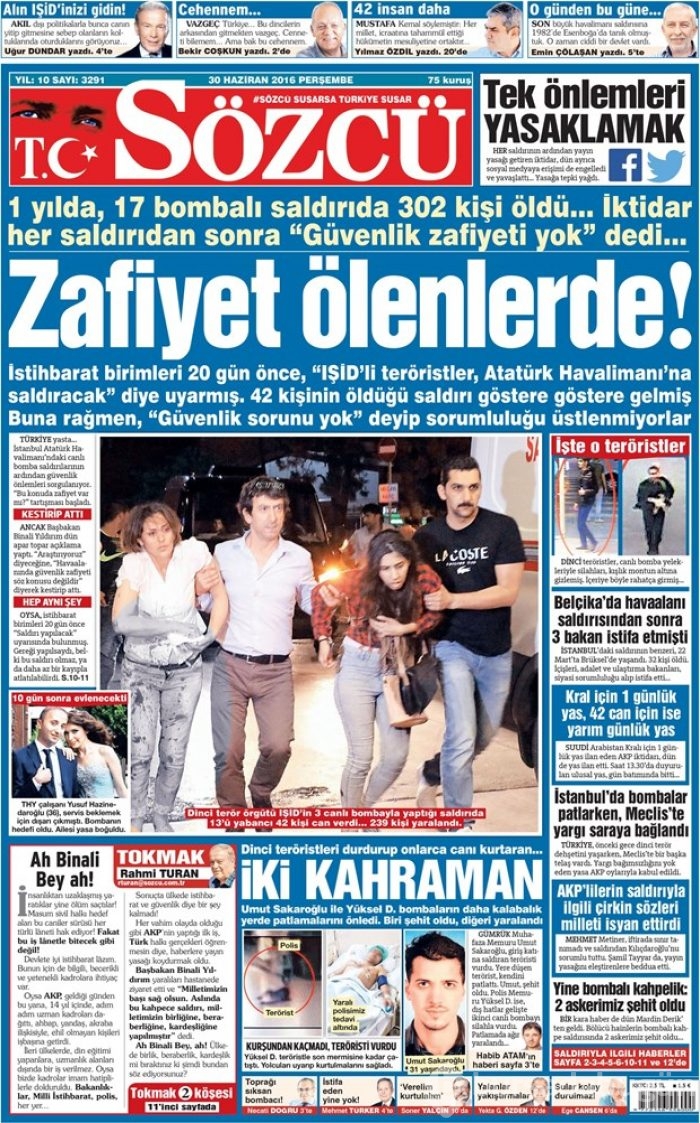 Günün gazete manşetleri (30 Haziran 2016)