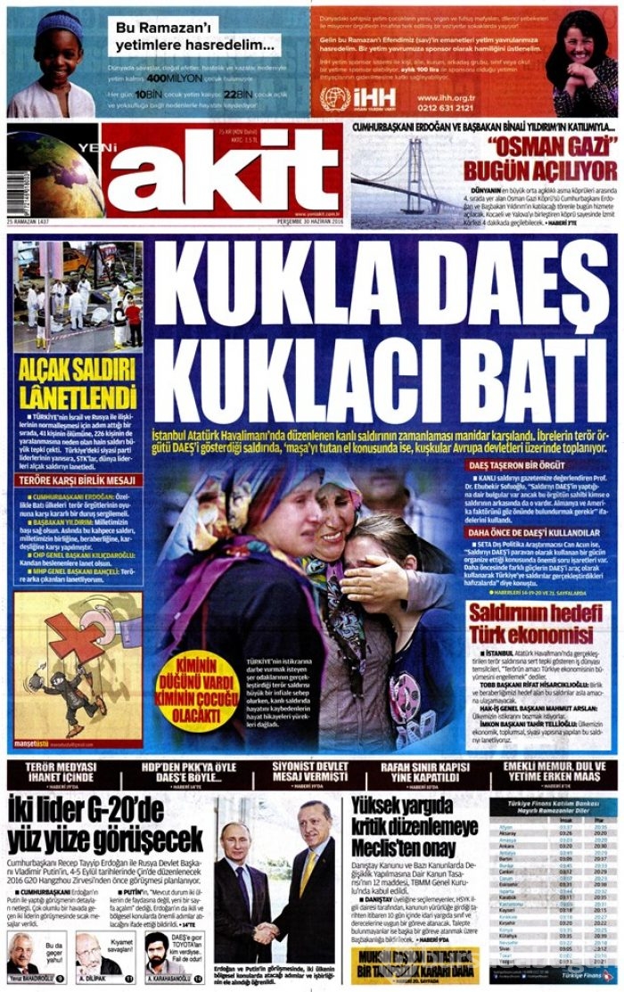 Günün gazete manşetleri (30 Haziran 2016)