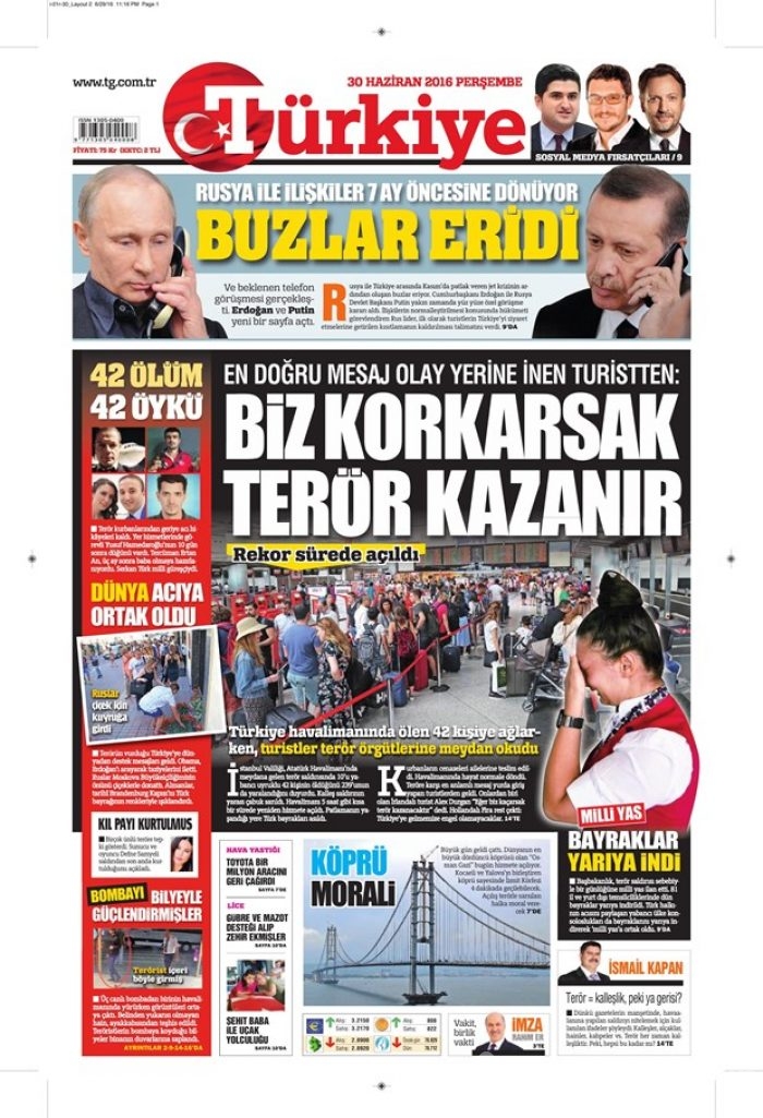 Günün gazete manşetleri (30 Haziran 2016)