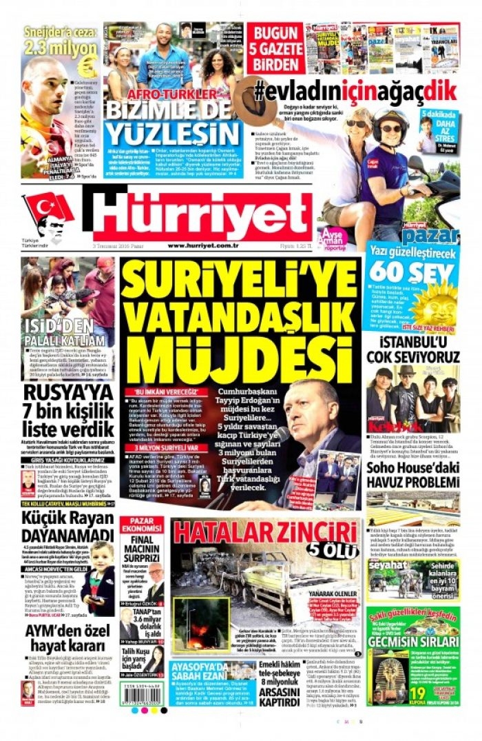 Gazete manşetleri  (03-07-2016) 