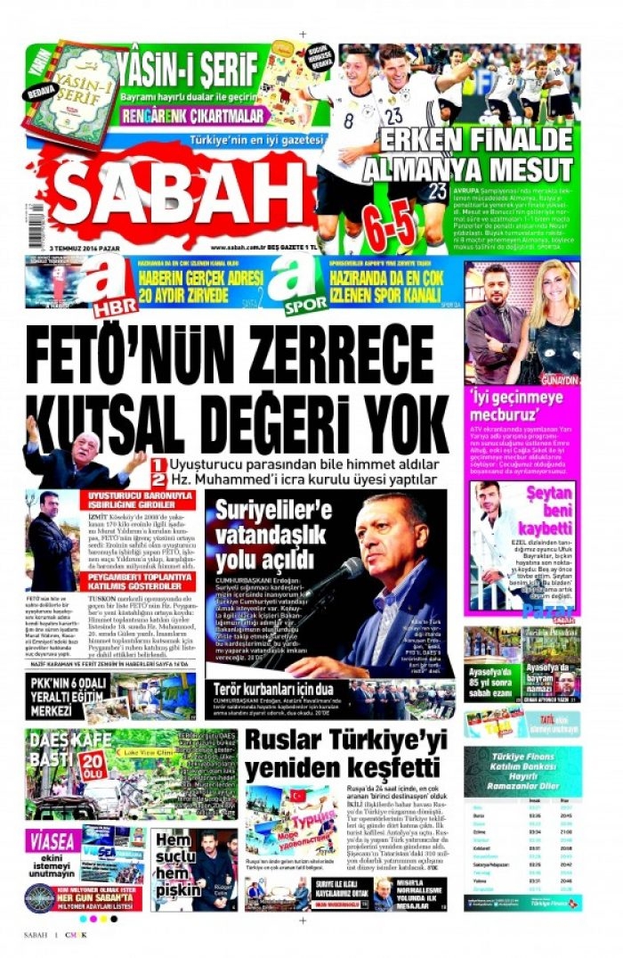 Gazete manşetleri  (03-07-2016) 