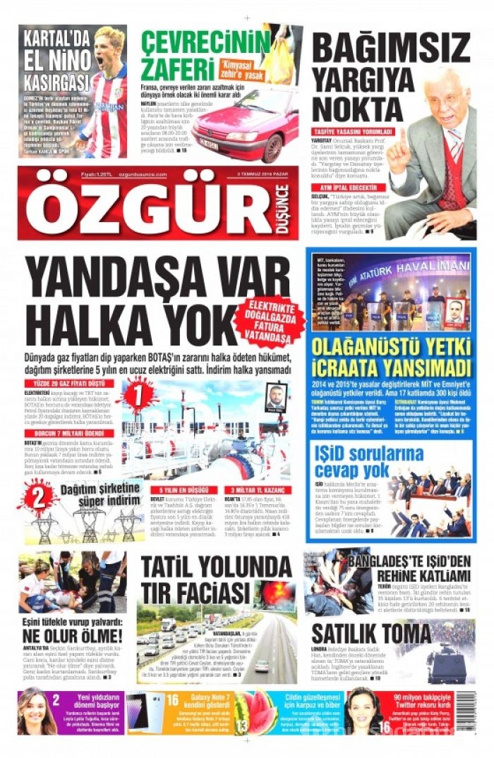Gazete manşetleri  (03-07-2016) 