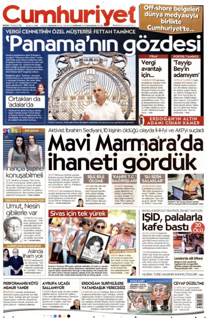 Gazete manşetleri  (03-07-2016) 