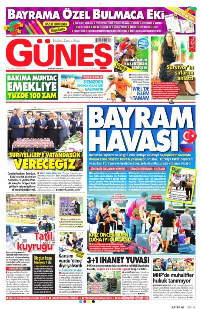 Gazete manşetleri  (03-07-2016) 