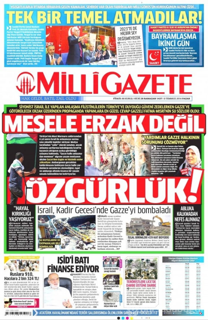 Gazete manşetleri  (03-07-2016) 