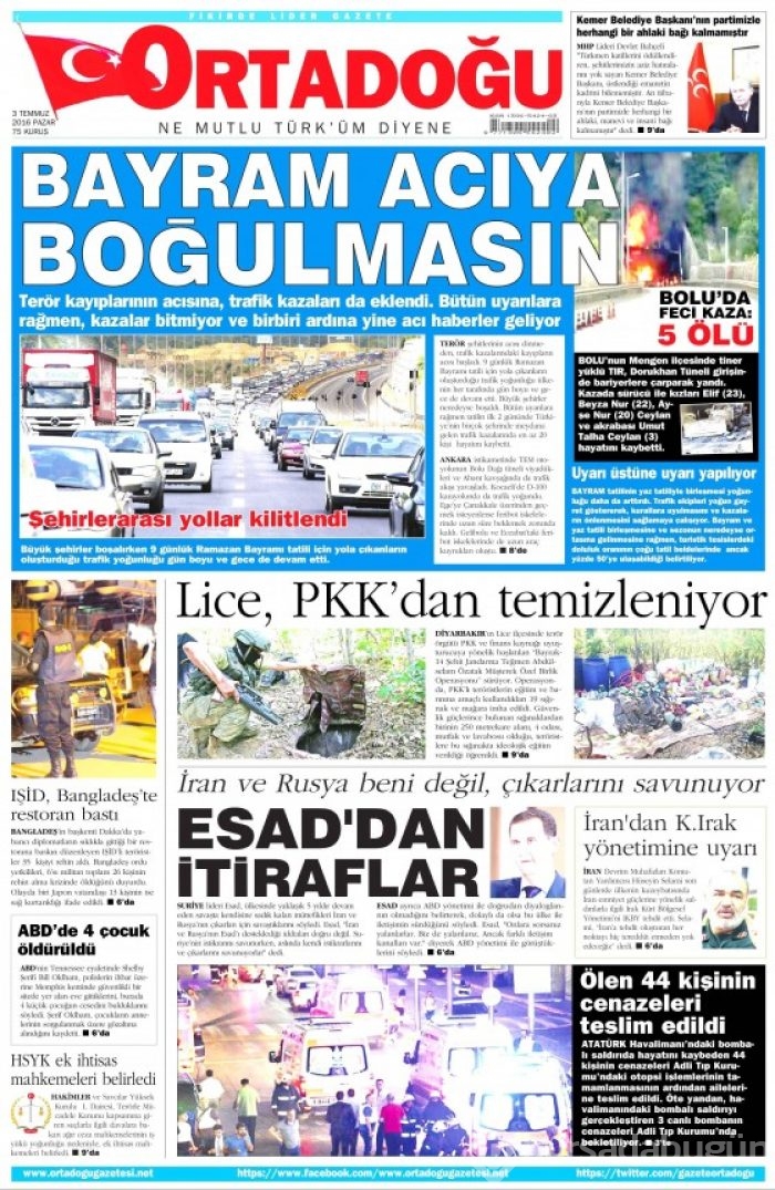 Gazete manşetleri  (03-07-2016) 