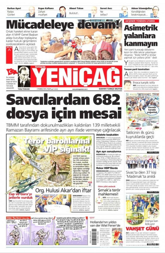 Gazete manşetleri  (03-07-2016) 