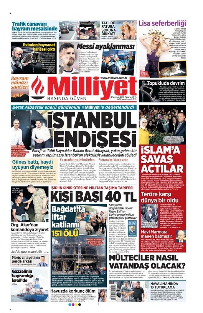 Günün gazete manşetleri (4 Temmuz 2016)