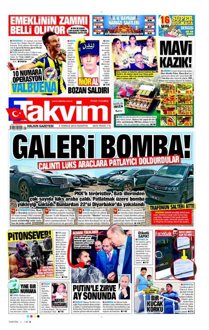 Günün gazete manşetleri (4 Temmuz 2016)