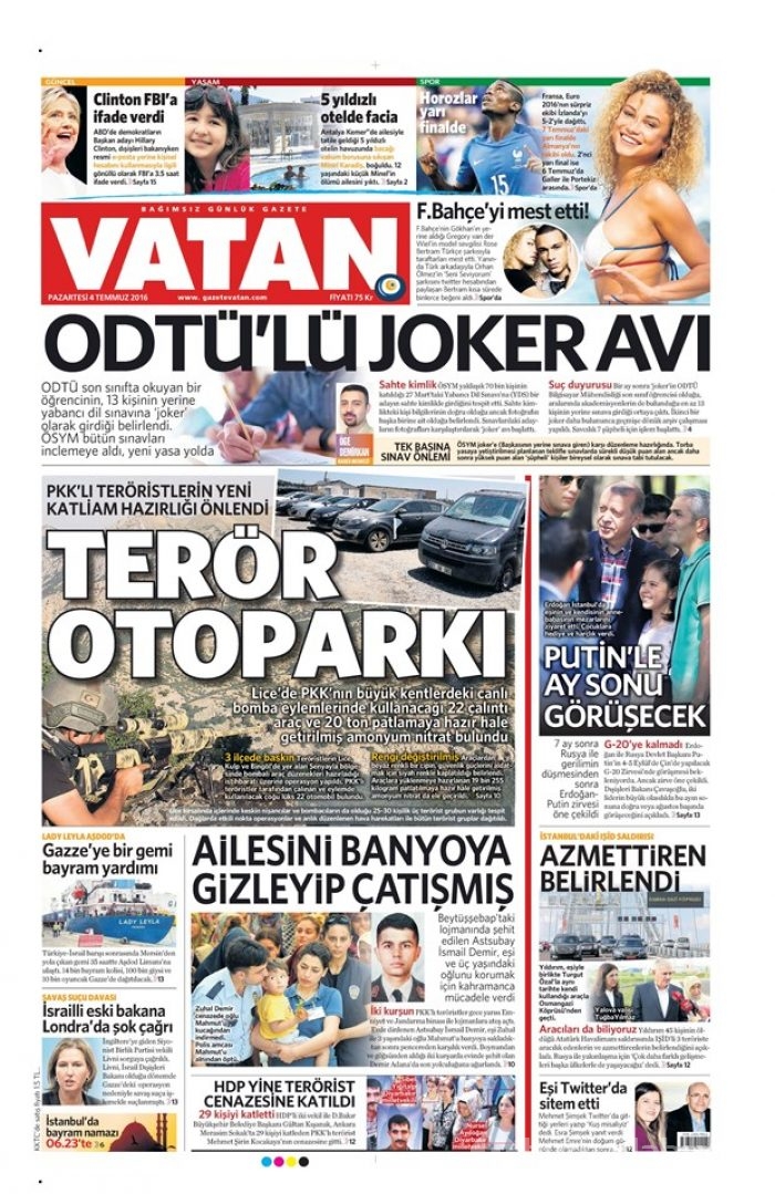 Günün gazete manşetleri (4 Temmuz 2016)