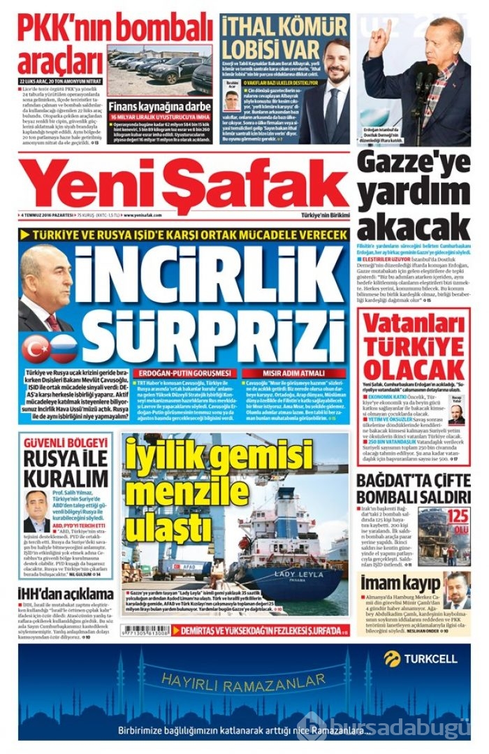Günün gazete manşetleri (4 Temmuz 2016)