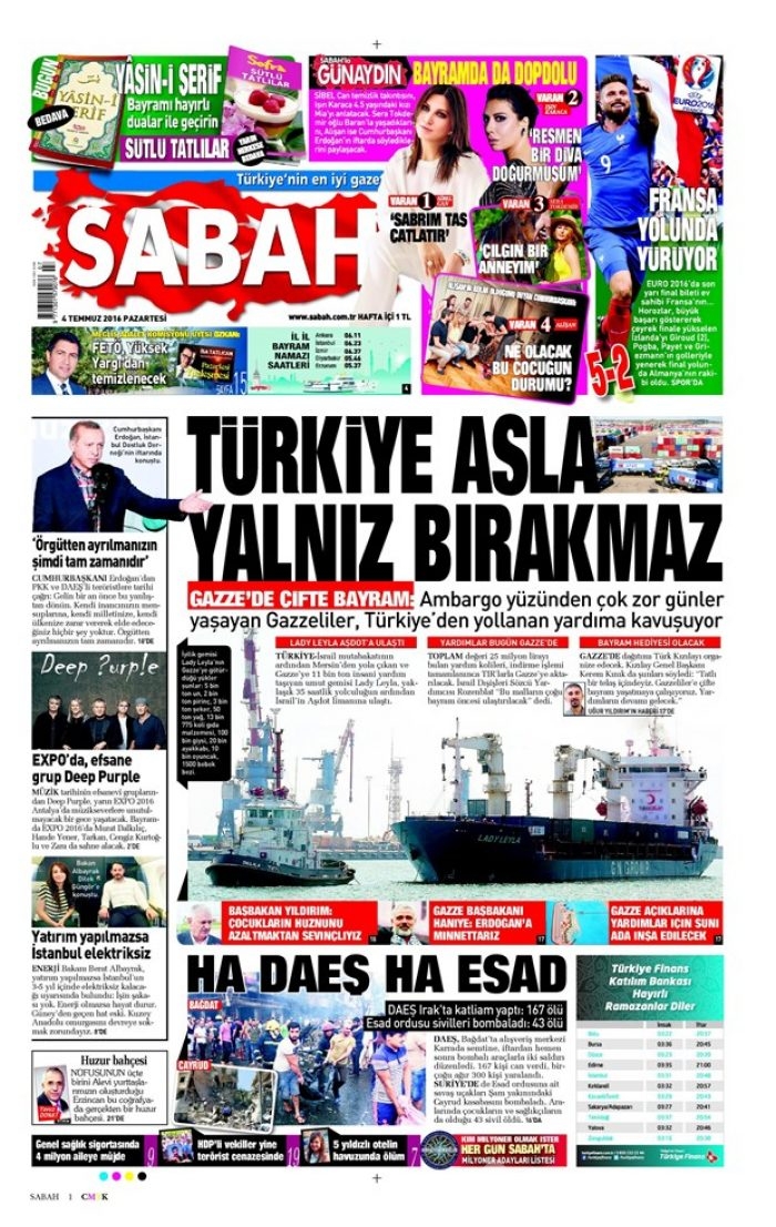 Günün gazete manşetleri (4 Temmuz 2016)