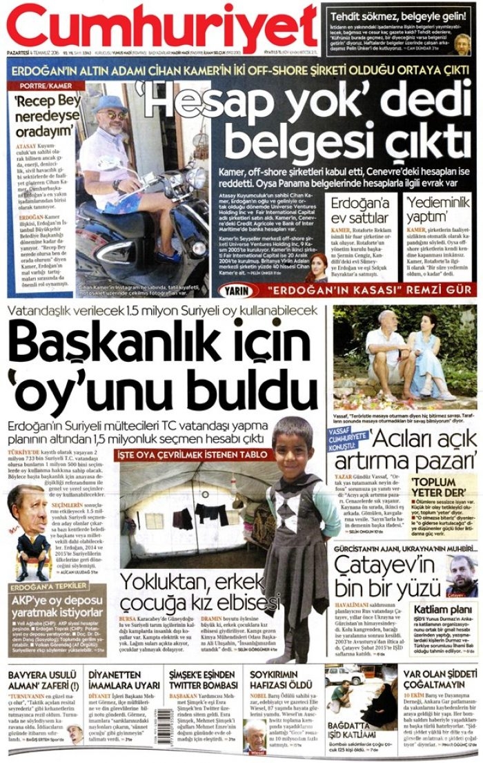 Günün gazete manşetleri (4 Temmuz 2016)