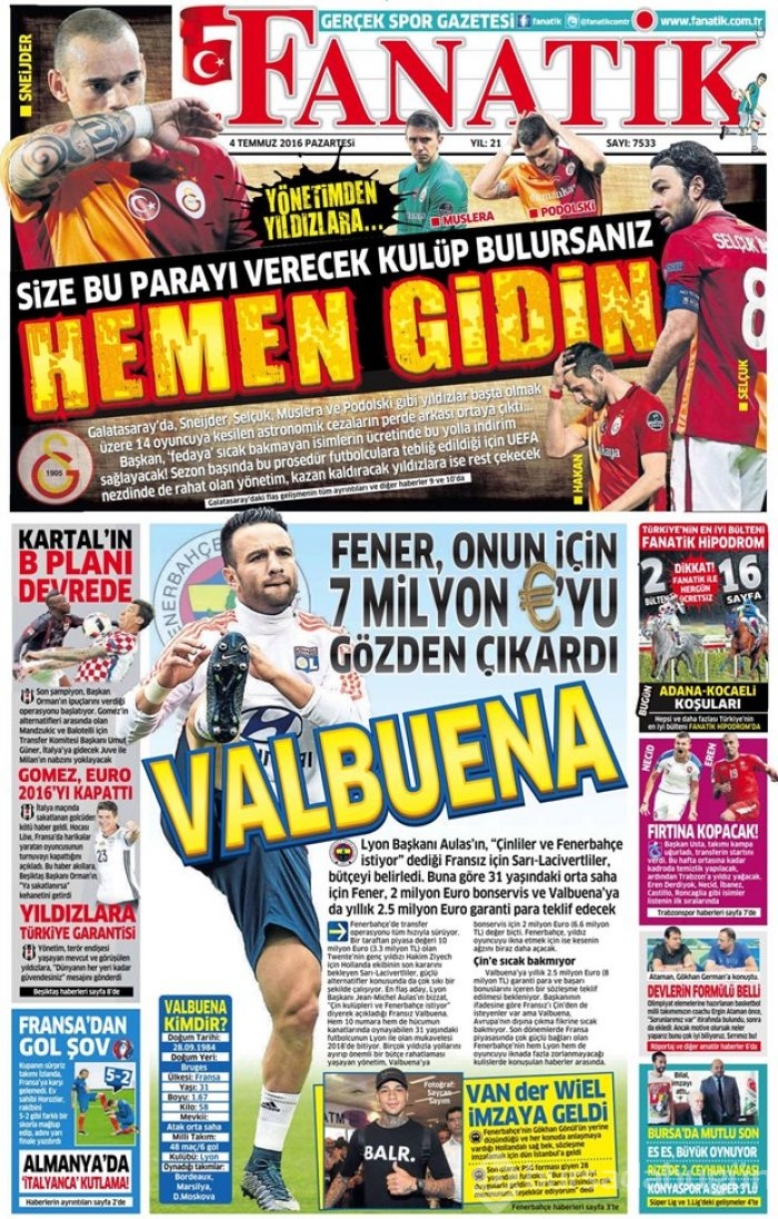 Günün gazete manşetleri (4 Temmuz 2016)