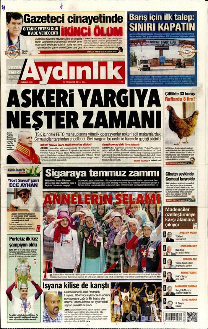 Günün gazete manşetleri - 12 Temmuz 2016