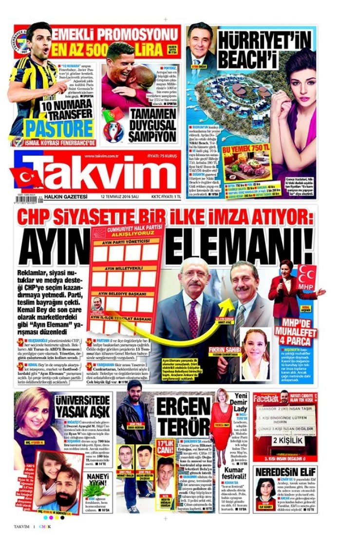 Günün gazete manşetleri - 12 Temmuz 2016