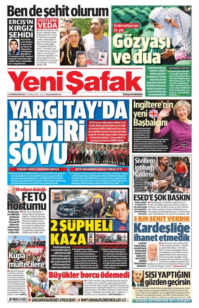 Günün gazete manşetleri - 12 Temmuz 2016