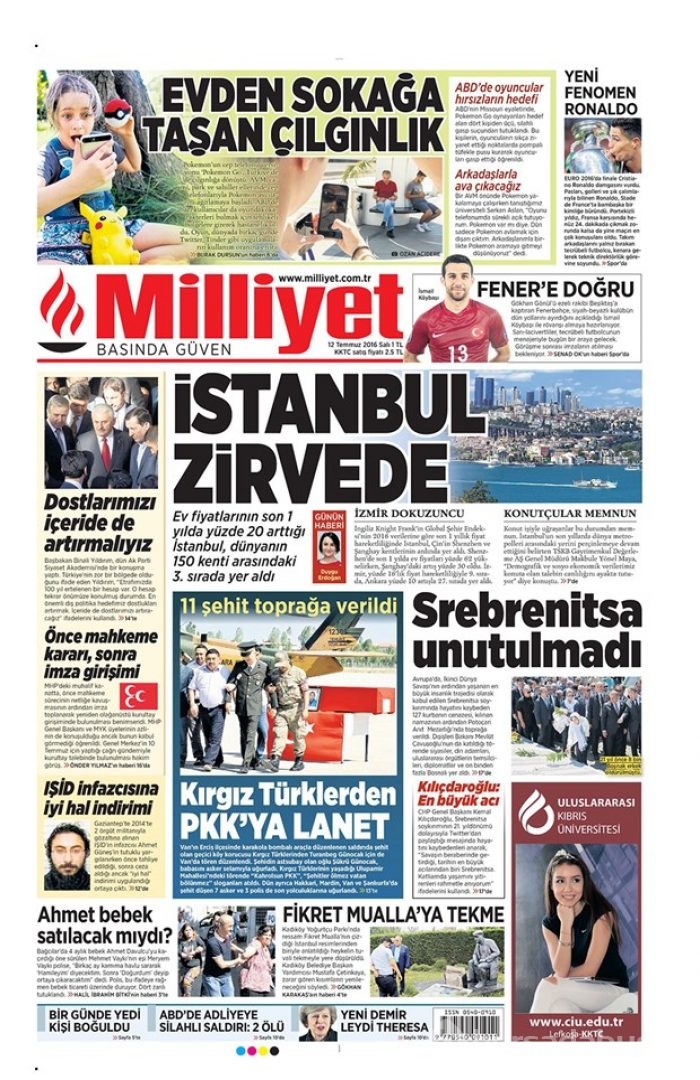 Günün gazete manşetleri - 12 Temmuz 2016