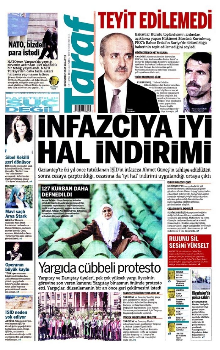Günün gazete manşetleri - 12 Temmuz 2016