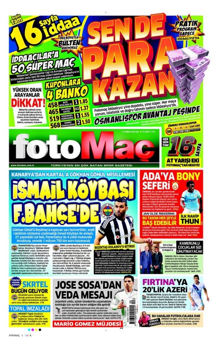 Günün gazete manşetleri - 12 Temmuz 2016