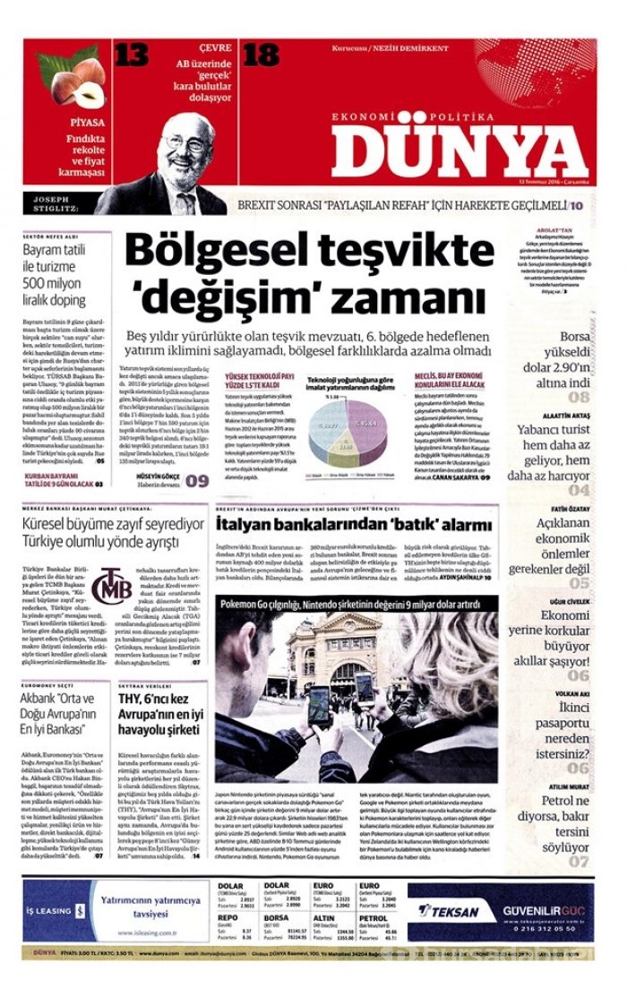 Günün gazete manşetleri - 13 Temmuz 2016