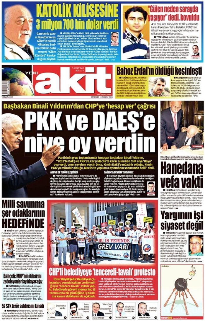 Günün gazete manşetleri - 13 Temmuz 2016