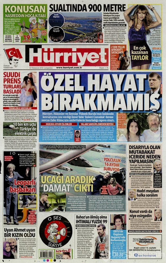 Günün gazete manşetleri - 13 Temmuz 2016