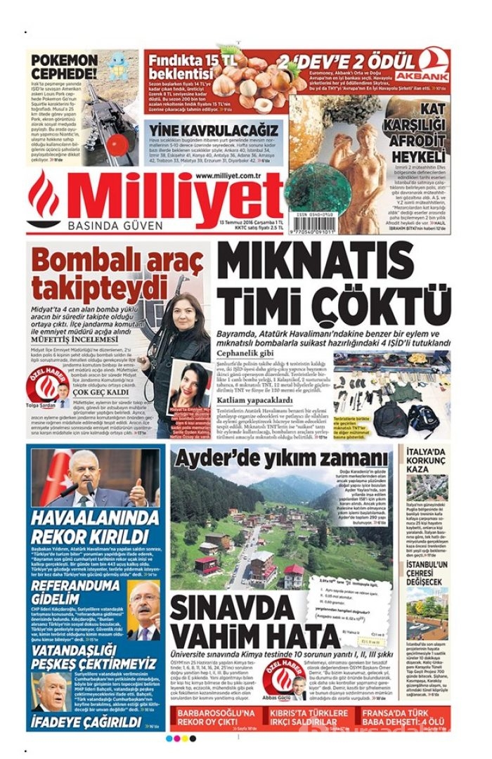 Günün gazete manşetleri - 13 Temmuz 2016