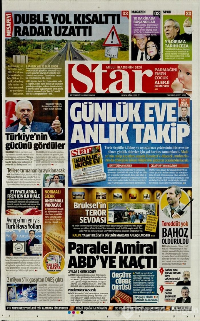 Günün gazete manşetleri - 13 Temmuz 2016