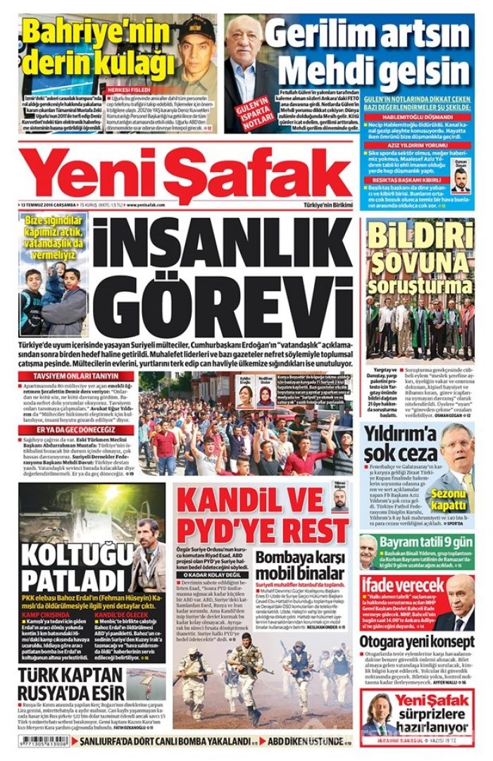 Günün gazete manşetleri - 13 Temmuz 2016