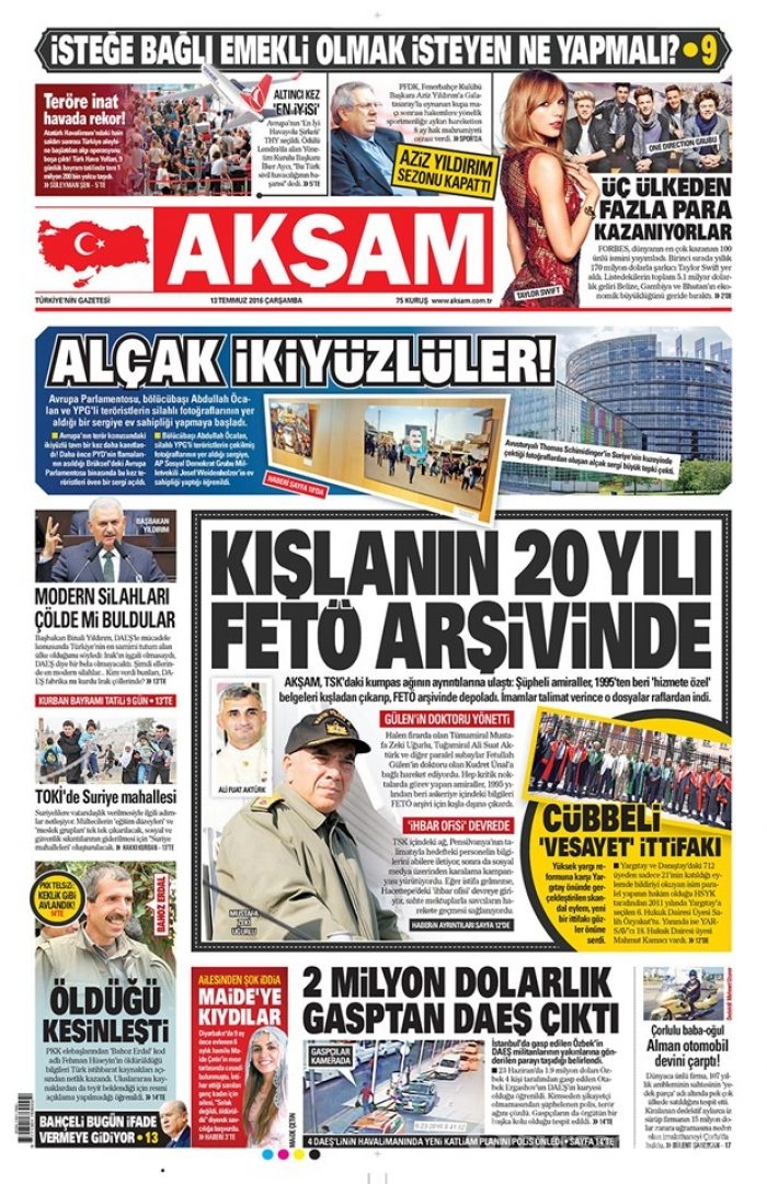 Günün gazete manşetleri - 13 Temmuz 2016